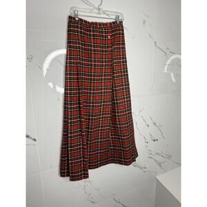 Vintage Lord & Taylor Plaid 100% Wool A-Line Pleated Midi Skirt XS Tartan Preppy